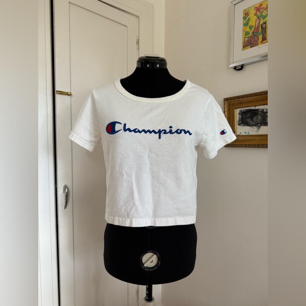 Vintage Champion - White Logo Crop Top - S